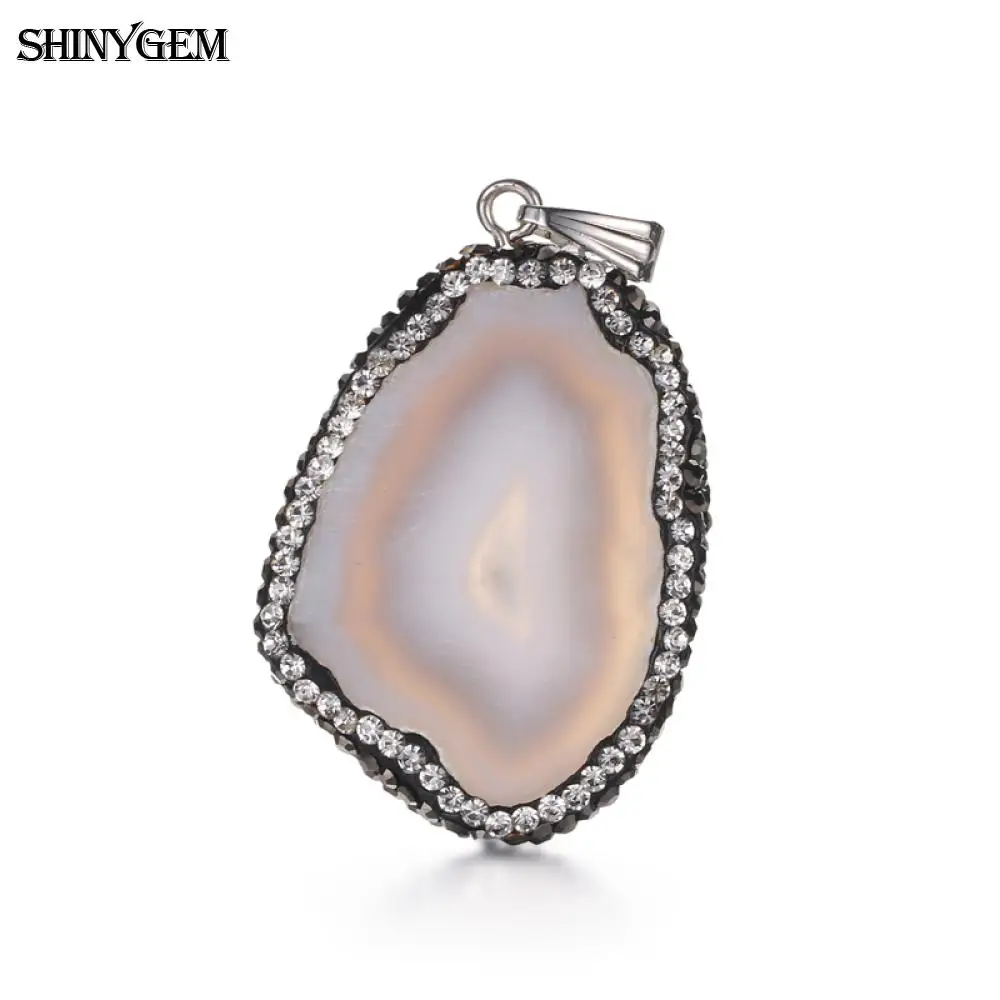 ShinyGem Большие размеры 35 50 мм Кулон Agates Druzy кулон вокруг кубический циркон