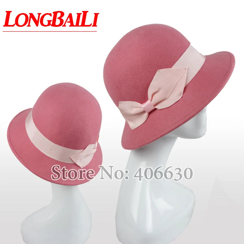 

Высококачественная розовая шерстяная фетровая шляпа-колокол, головные уборы, женские Панамы, бесплатная доставка PWFR087