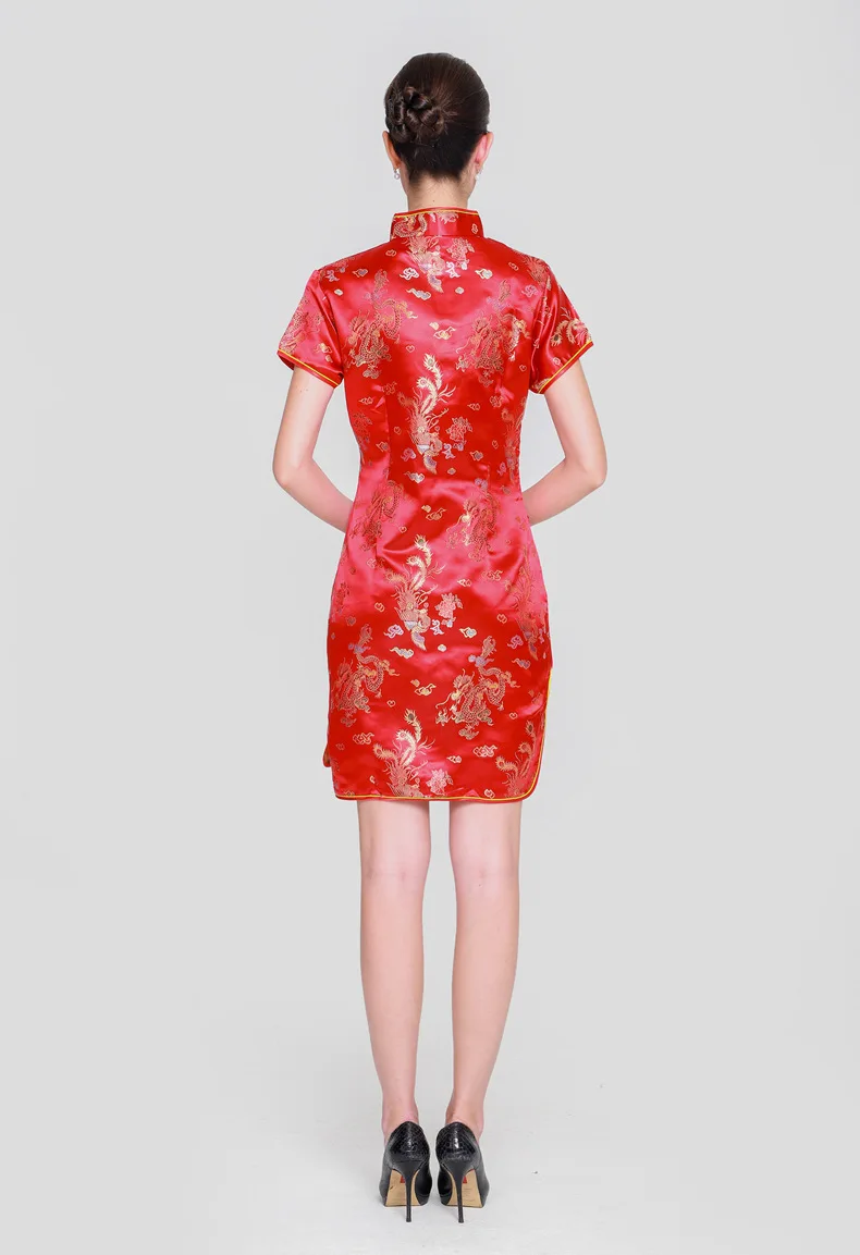 Винтаж Дракон и Феникс Qipao элегантное женское платье большого размера Cheongsam 3XL 4XL 5XL 6XL воротник стойка Сексуальное мини китайское платье Vestidos