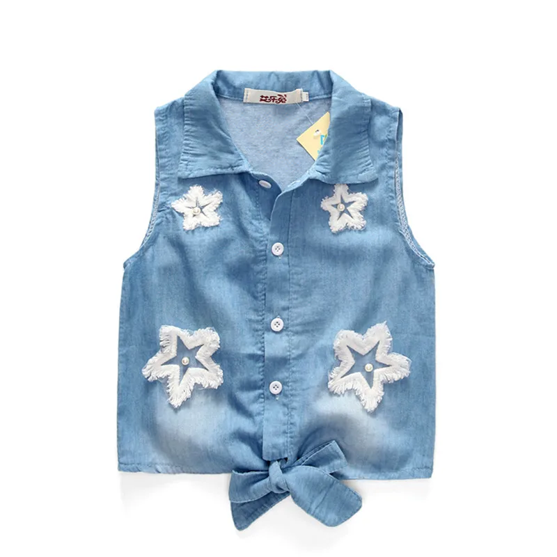 2018 New 2pcs Set Girls Clothes Suits Lace Cowboy Suit Jacket + Skirt Pentacle Star Fashion Denim Kids Princess Party | Детская одежда