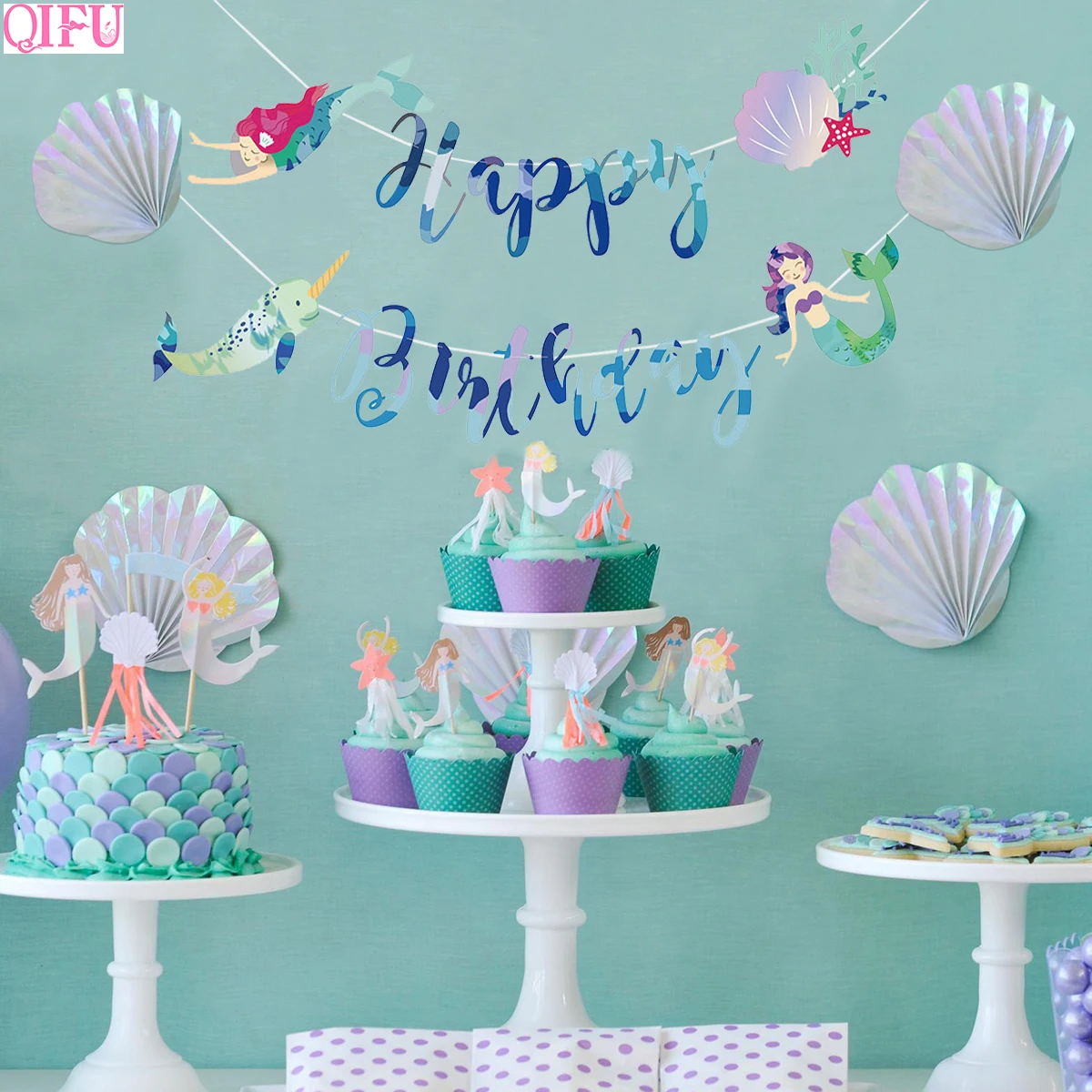 

QIFU Dolphin Balloon Birthday Sea Animal Fish Balloon Mermaid Party Under The sea Balloons Kids Birthday Party Tassel Fringe