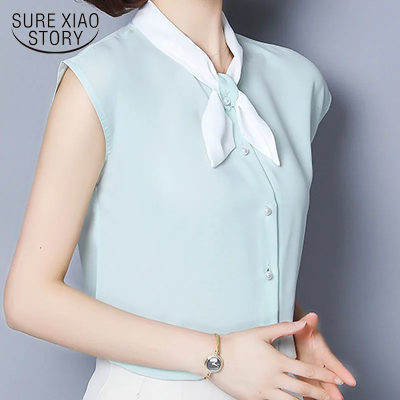 

Blusas mujer de moda 2022 ladies tops off shoulder top womens clothing harajuku chiffon blouse Sleeveless Solid Bow 2881 50