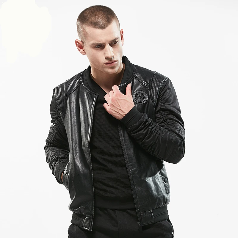 

High Quality Leather Jacket Mens 2017 New Autumn Fashion Stand Collar PU Motocycle Jackets Green Flying Pilot Coats Jackets Men