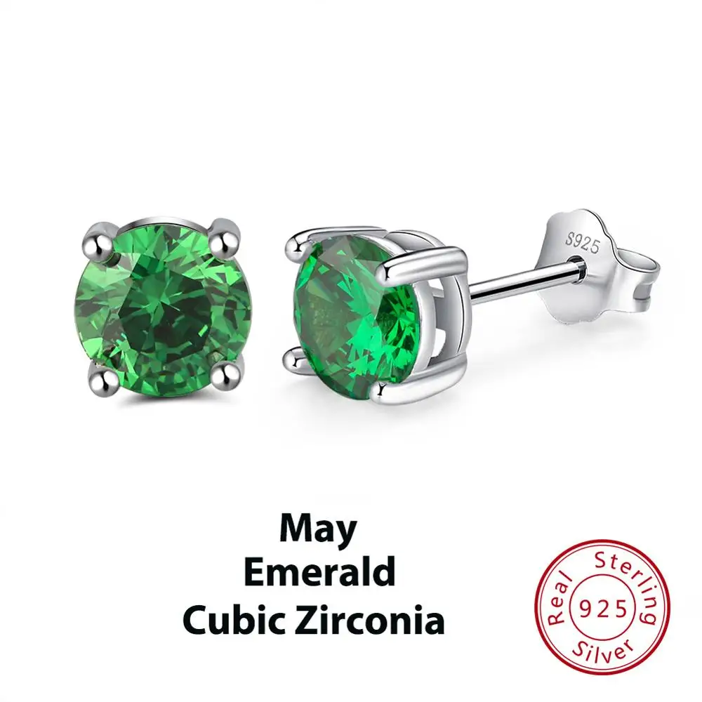 May Emerald ORSA JEWELS 925 пробы серебряные серьги с камнем рождения для женщин AAA кубический циркон 14 цветов серьги-гвоздики ювелирные изделия из серебра OSE84 - Цвет камня: May Emerald