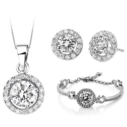 Комплект из колье серёг и браслета с фианитами|brand jewelry sets|jewelry setsquality set |