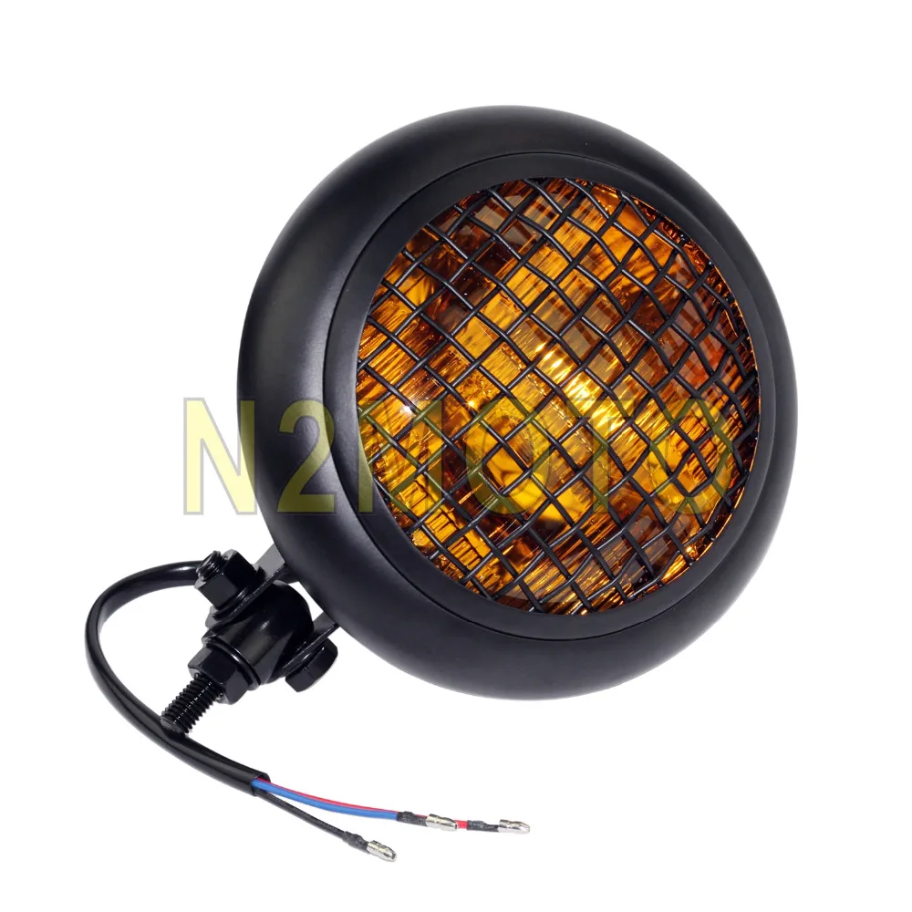 Фара для Мотоциклов Harley Cafe Racer Bobber Chopper черная сетчатая лампа гриль янтарная фара 5