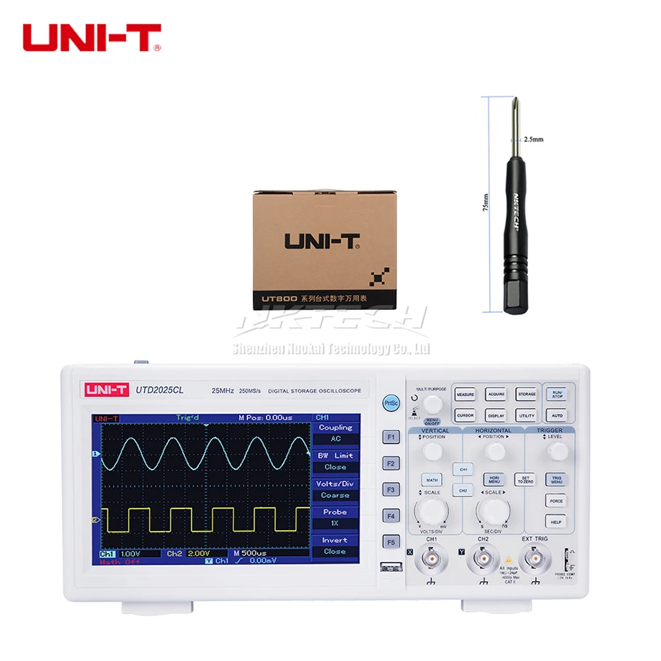 UTD2025CL 2CH 25MHz UNI-T UTD2052CL UTD2025CL цифровой запоминающий осциллограф 2CH 50/25 МГц полоса пропускания фосфористая 7-дюймовая TFT 500 мс/с 250 мс/с 25kpts USB OTG - Цвет: UTD2025CL 2CH 25MHz
