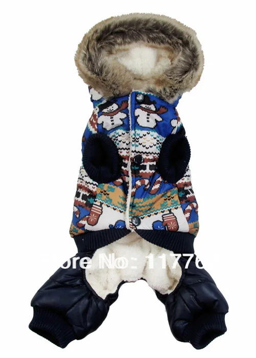 Новое поступление синяя зимняя куртка для собаки с принтом снеговиков