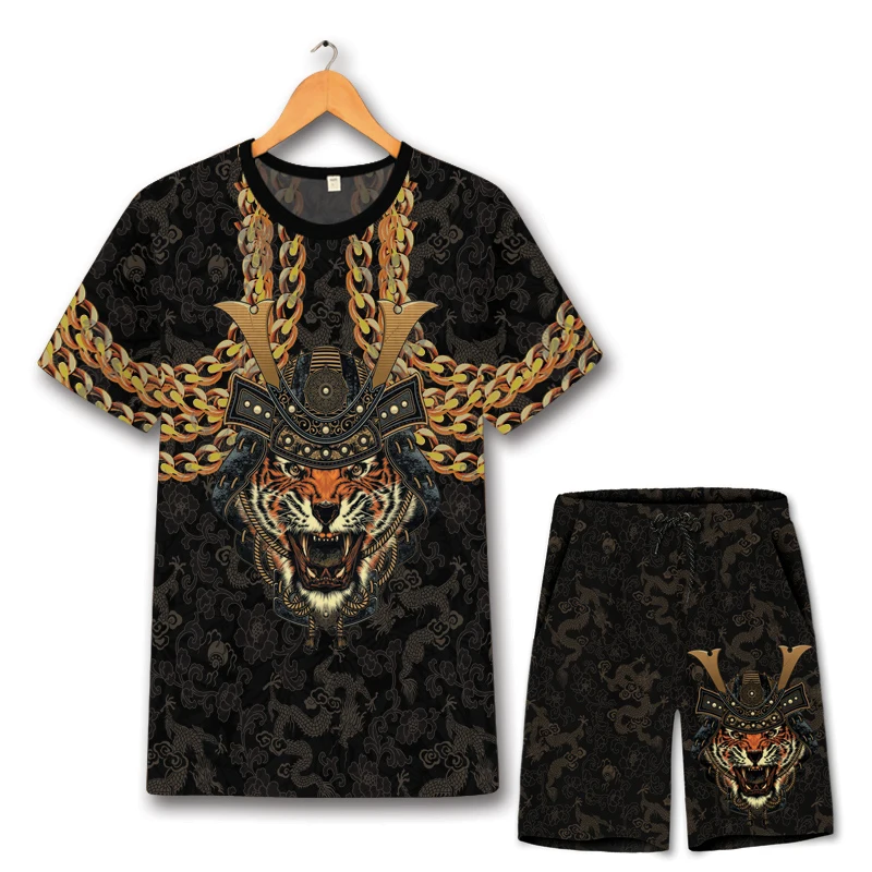 

Domineering Tiger head 3D printing hip hop t shirt and shorts suit Summer 2018 New quality soft breathable mens short sets S-6XL