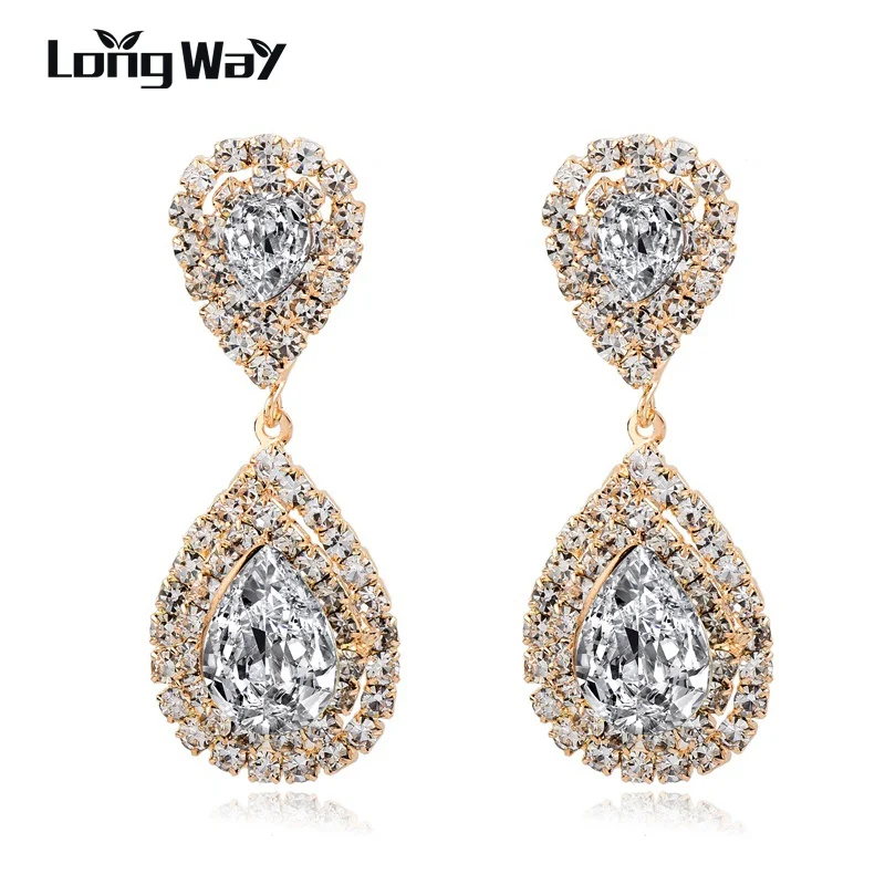 

LongWay Brand Wedding Earrings High Quality Gold Color Crystal Earrings For Women NEW Trendy Ethnic style jewelry SER160039