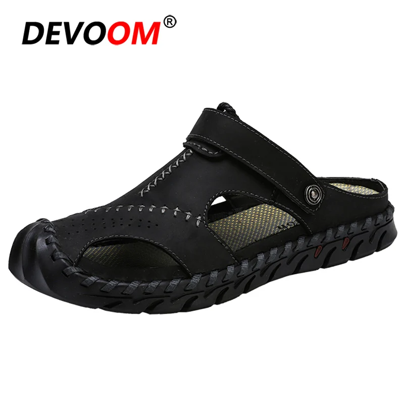 Черный Новая модная кожаная обувь Chanclas Hombre, мужские сандалии, сандалии Heren Deri, мужская обувь, летние мужские уличные сандалии, тапочки, 38-46 - Цвет: Черный
