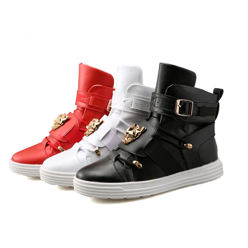 Мужские высокие кроссовки с пряжкой Красные на платформе вулканизированной