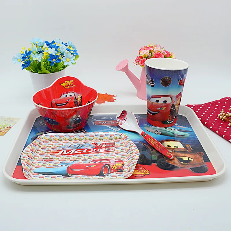 2017 new 5 PCS/set cartoon lovely animals into the baby Melamine Children's tableware cutlery set plate glass spoon fork bow | Мать и