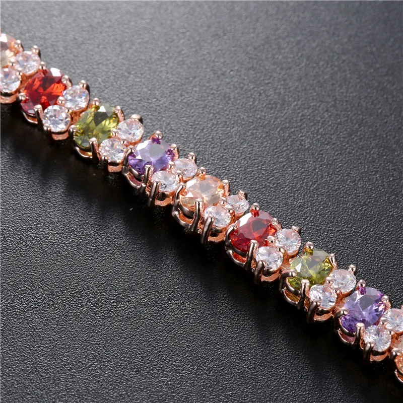 

MOONROCY Rose Gold Color Bohemia Colourful Bracelet Crystal Cubic Zirconia Jewelry Bangle for Girl Women Gift Dropshipping