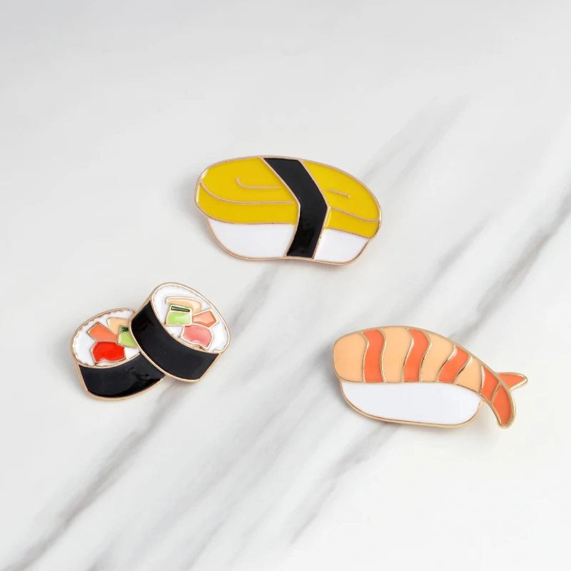 

3pcs/set brooches pins set Kawaii Salmon Nori Sushi pin Japanese food badges Cute enamel pin set For Friends gift