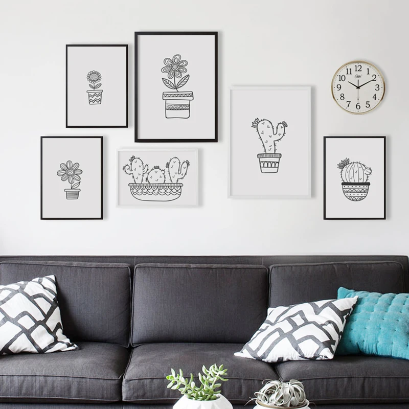 Картина черно белая для детской комнаты 07 г|canvas poster|cactus paintingsart canvas |