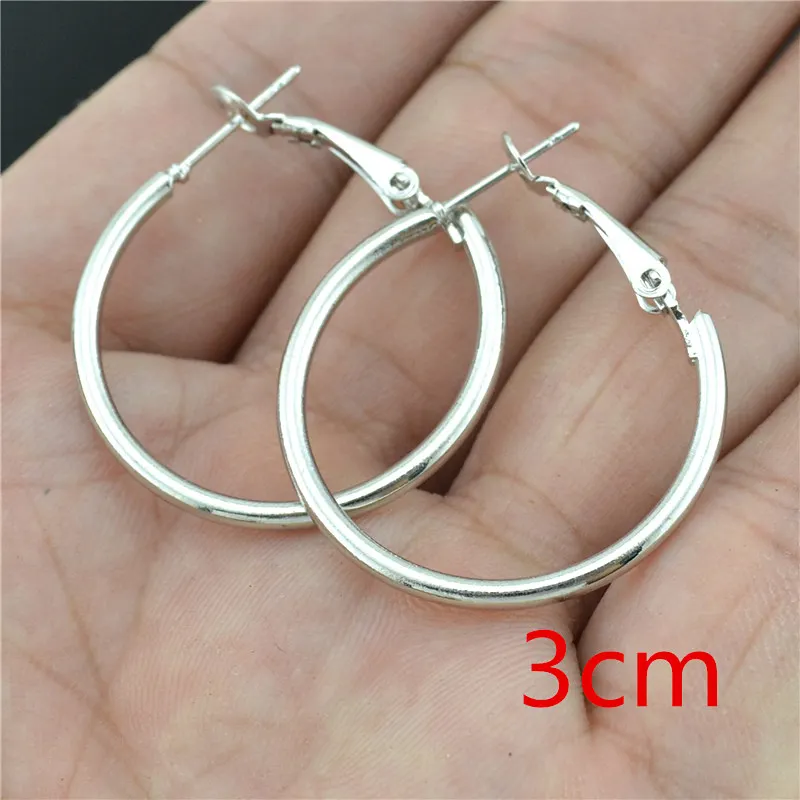 silver earrings 3cm Большие маленькие круглые серьги-кольца для женщин, женская мода, фирменное розовое золото, черное кольцо, ювелирные изделия для ушей, для ночного клуба, DJ, женские серьги - Окраска металла: silver earrings 3cm