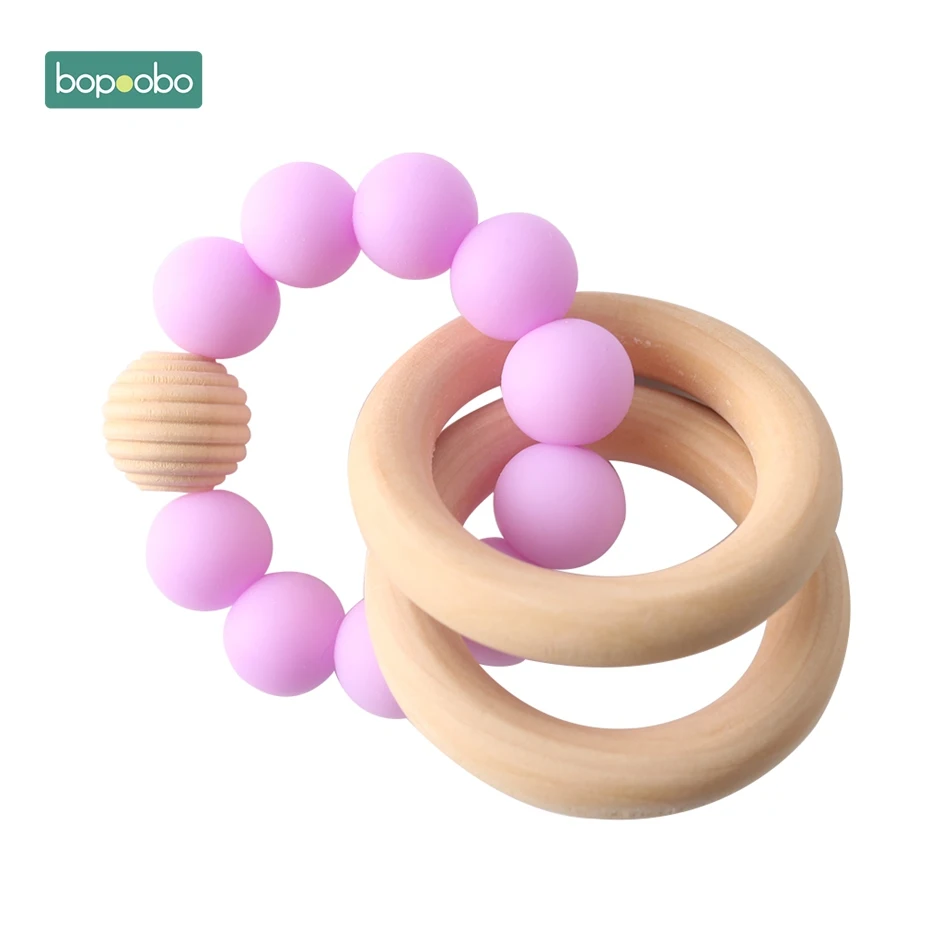 Purple Rattle Bopobo 1 шт. для браслетов младенцев, силиконовые бусины-погремушки, браслеты, украшения для прорезывания зубов, деревянные бусины, BPA бесплатно, Детские Прорезыватели - Цвет: Purple Rattle