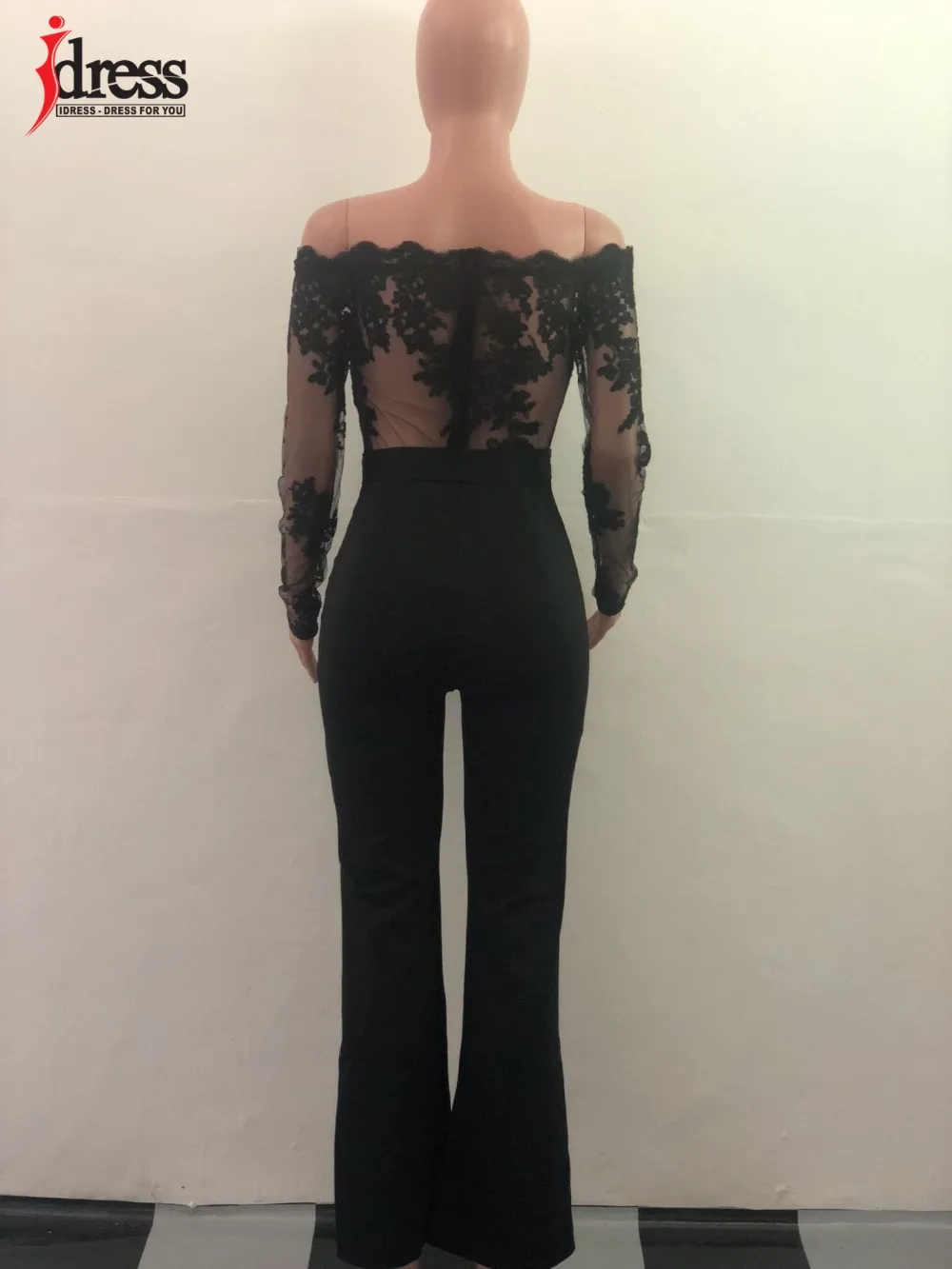 IDress Новинка весна осень женские сексуальные с длинным рукавом черные Золотые Кружева Slash шеи Пояса боди элегантный женский комбинезон