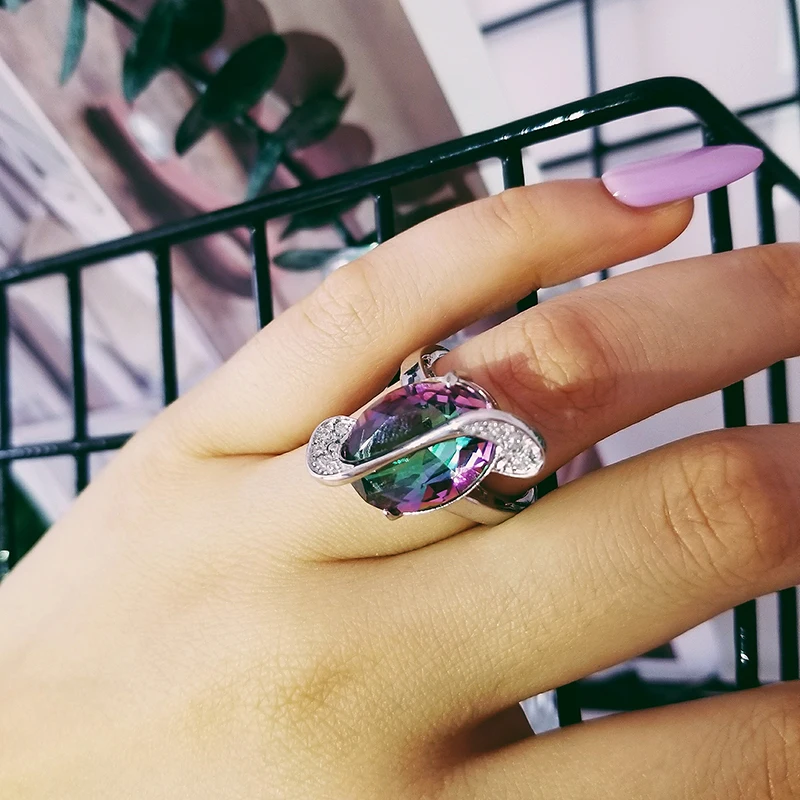

Solid Real 925 sterling silver Multi-color blue fashion engagement Ring for Women finger big chrismtmas party gifts jewelry R689