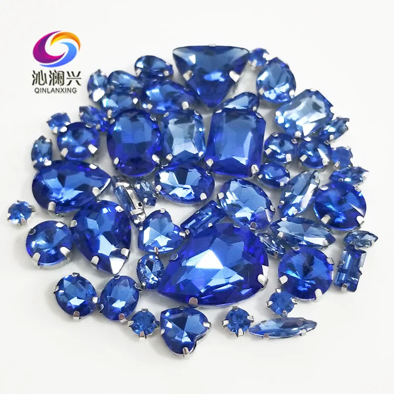 

Factory Sales 68pcs/bag Light Blue Mix Size Top Glass Crystal Rhinestones, Mix Shape Sew on Stones for Diy/Clothing Accessorie