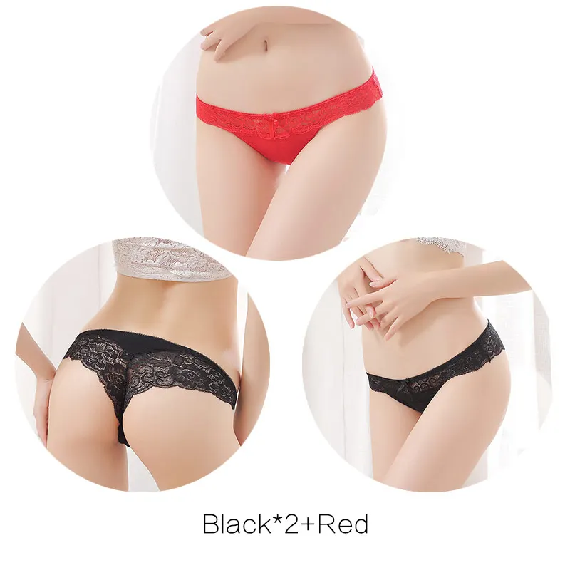 Set 4 3Pcs Модные сексуальные кружевные трусики для женщин и девушек, женские мягкие трусики-стринги с низкой талией, трусики с бантиком, Размеры s m l xl XXL, Комплект трусов - Цвет: Set 4 3Pcs
