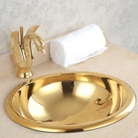 antique luxury round polished full copper gold plated solid brass household bath bowl sink washing basin bathroom countertop