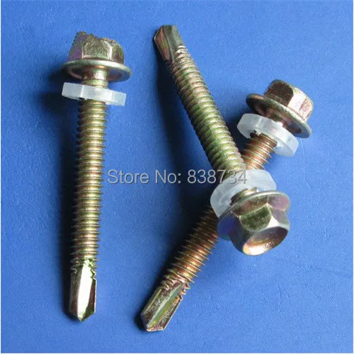 

10pcs high tensile 5.5*80mm yellow zinc steel hex head with washer self drilling screw self drill screw