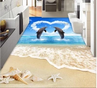 3d flooring custom waterproof self adhesion dolphins lover shells on the beach 3d bathroom flooring 3d wall murals wallpaper