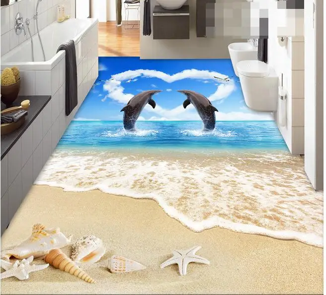 3d напольное покрытие на заказ водонепроницаемые самоклеящиеся дельфины ракушки