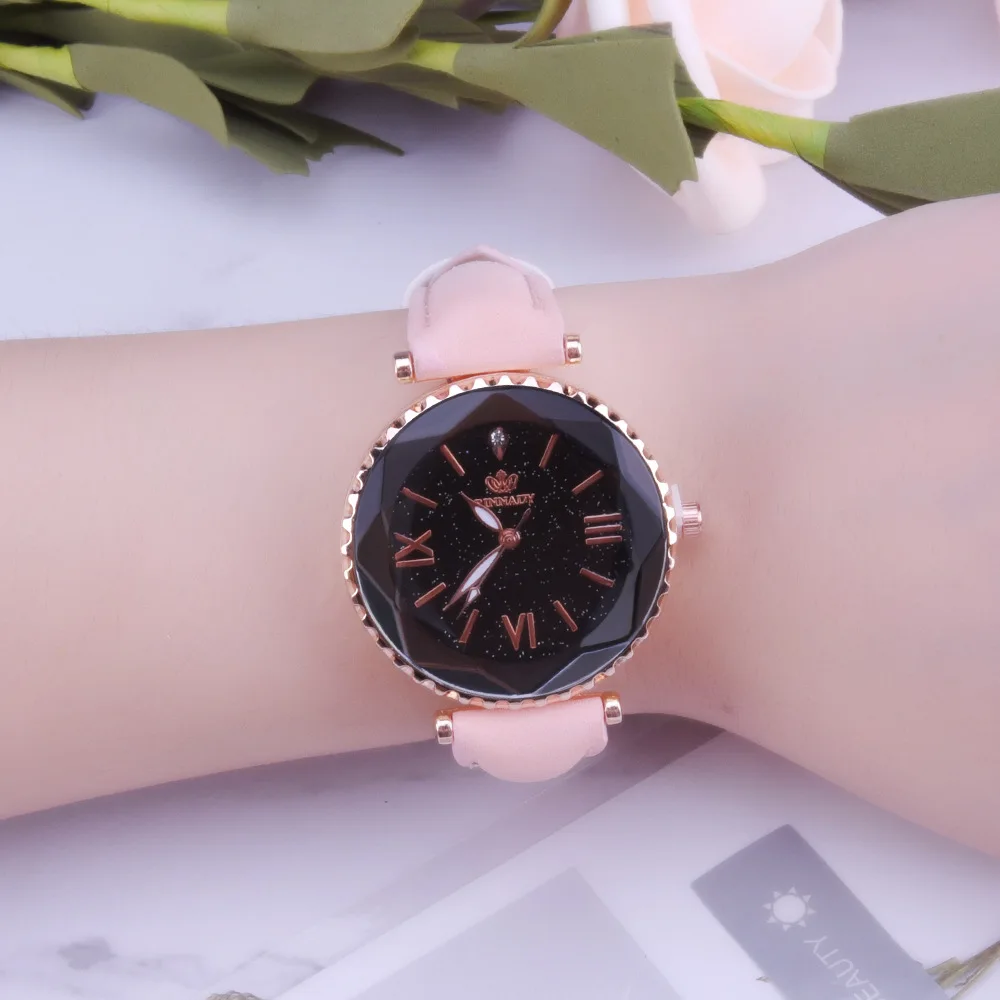 2018 Новый Алмазный стекла личности Женская кожаная обувь часы розовое золото