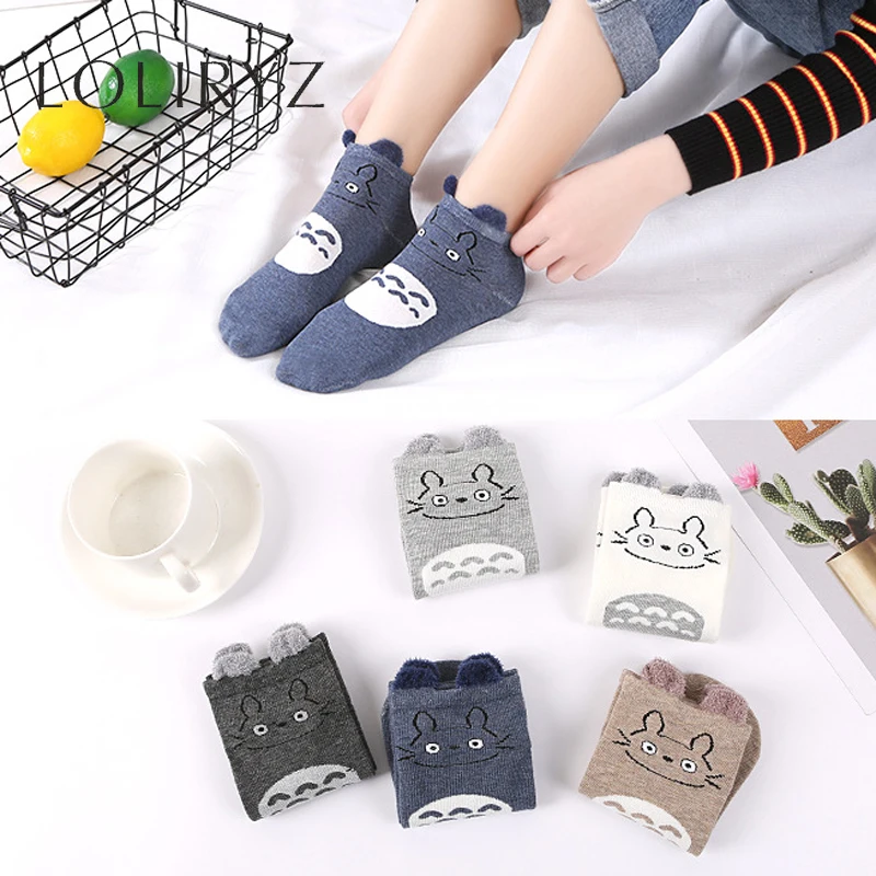 5Pcs/Lot Cartoon Candy Women Socks Harajuku Totoro Word Stripe Animal Hosiery Ear Cotton Comfortable Gril Woman | Женская одежда