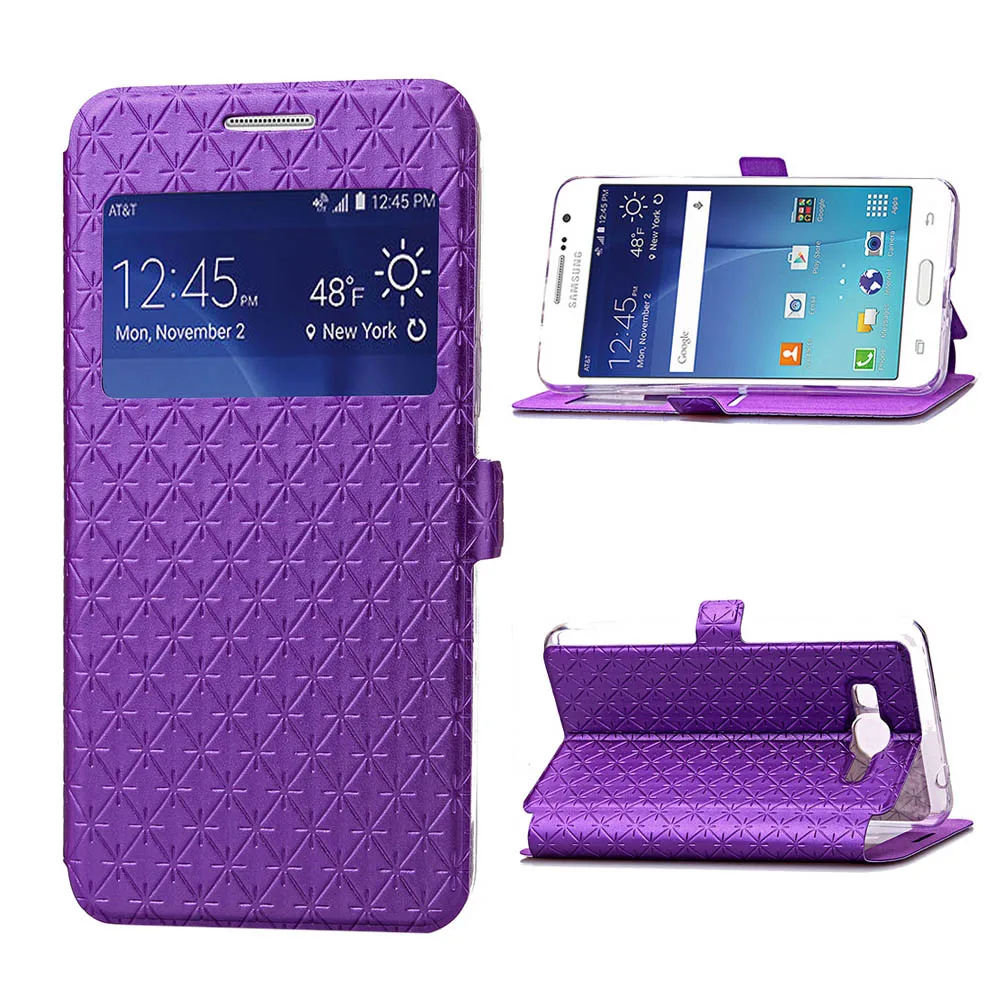 Asuwish флип-чехол кожаный чехол для телефона samsung Galaxy Grand Prime Grandprime SM G530 G530H G531 G531H G531F SM-G530H SM-G531H - Цвет: Purple