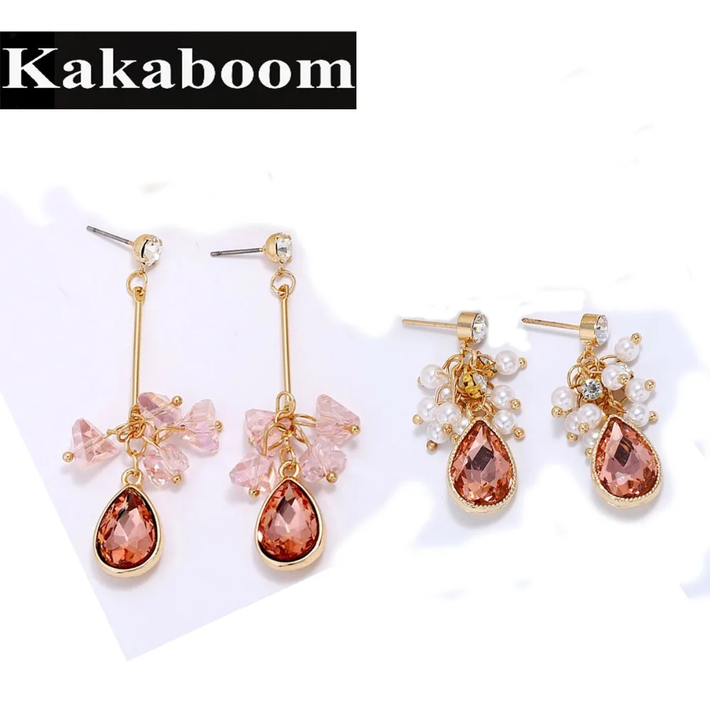 Kakaboom women's crystal pearls tassels Drop Earrings new design delicate cute korean style Noble fashion jewelry | Украшения и