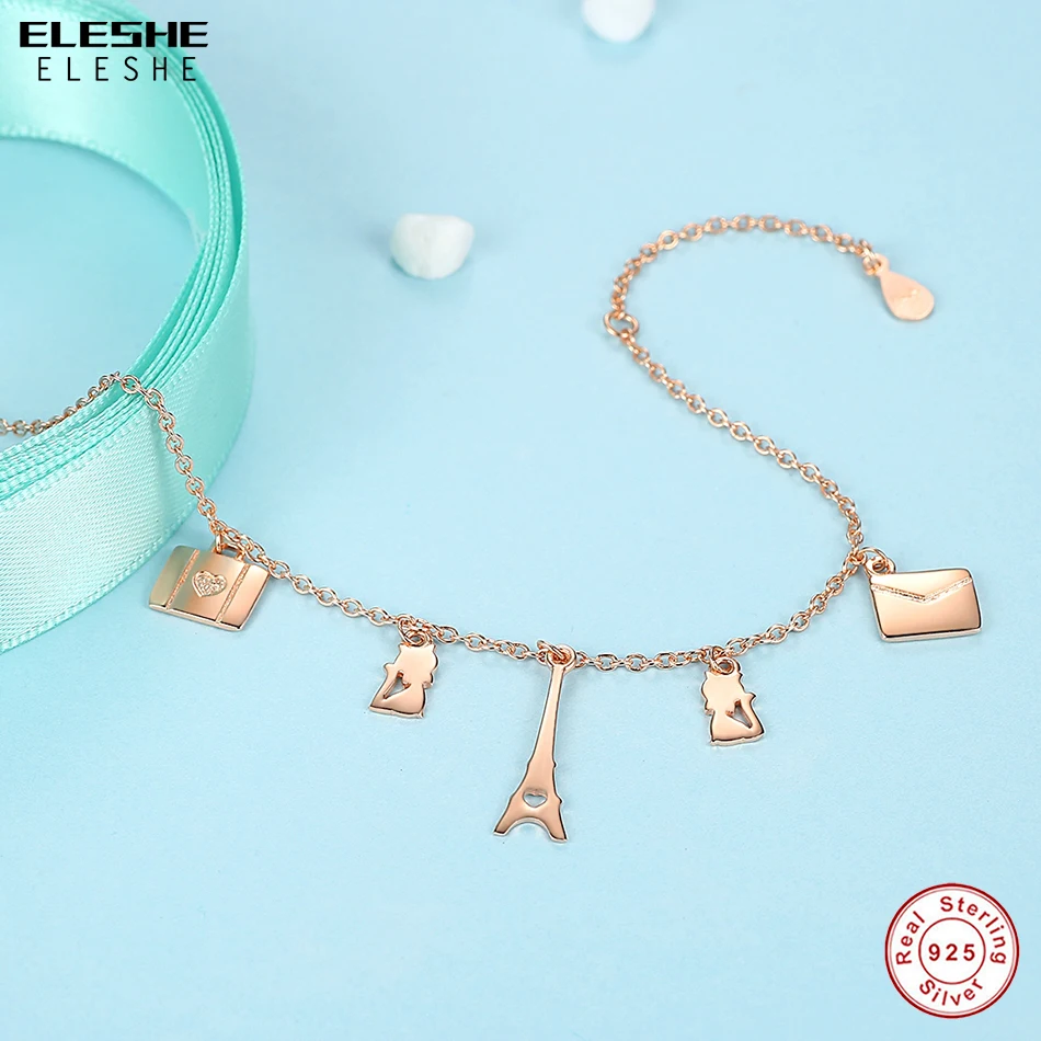 Женский браслет из серебра 925 пробы с изображением Эйфелевой башни|bracelets for|sterling