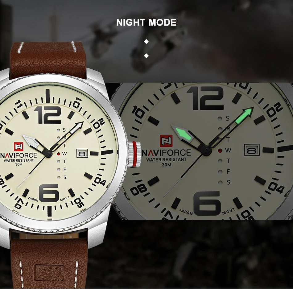 Новинка, роскошные Брендовые мужские спортивные часы NAVIFORCE, мужские кварцевые часы, мужские армейские военные кожаные Наручные часы, мужские часы