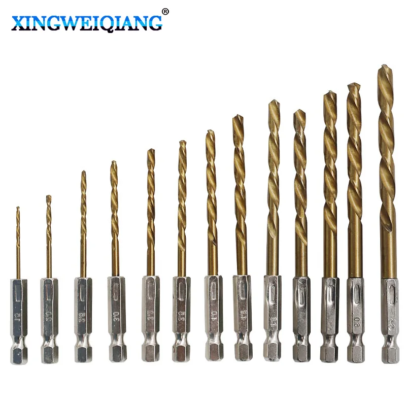 XINGWEIANG 13 шт. HSS высокоскоростные стальные сверла с титановым покрытием 1/4 шестигранный хвостовик