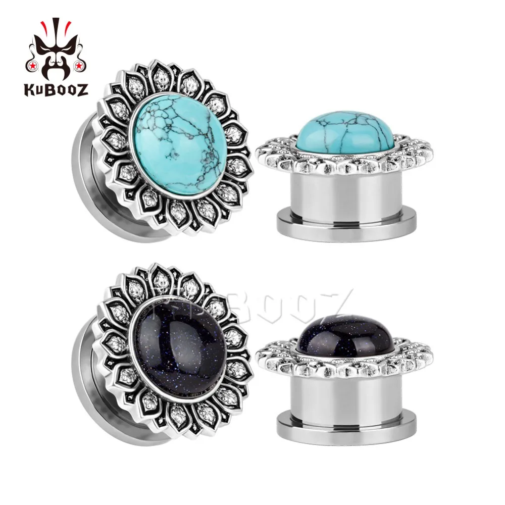 

Wholesale Price Stainless Steel Lotus Blue Sand Stone Ear Gauges Plug Tunnel Piercing Body Jewelry Expander Screw Earrings 32PCS