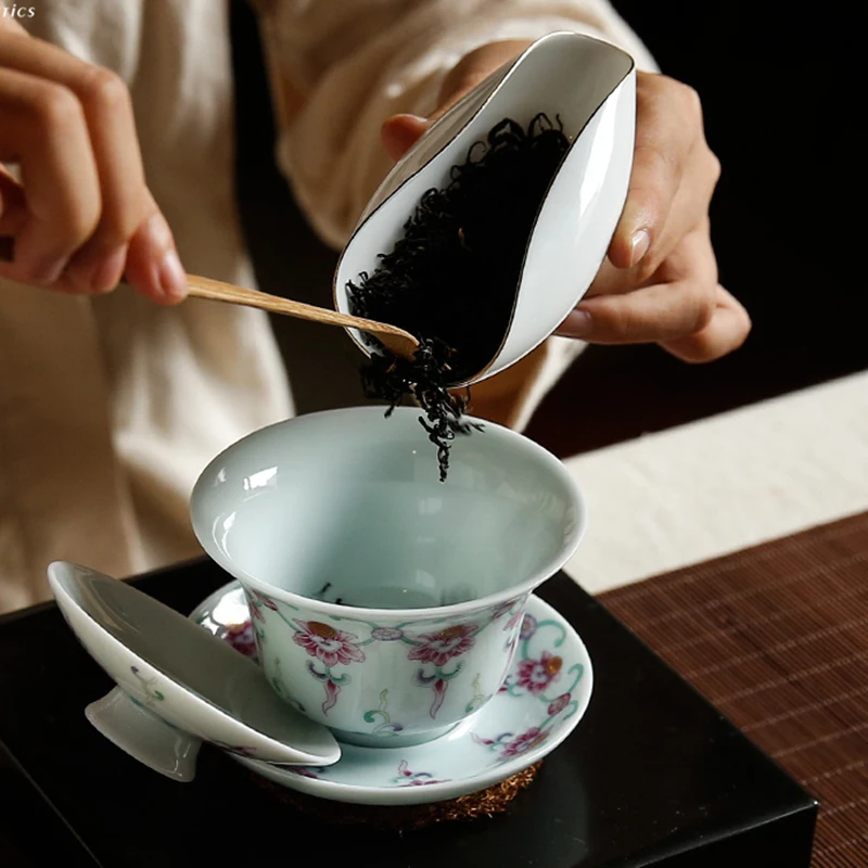 

Jingdezhen Glaze Porcelain Tea Scoop Gold Plating Teaware Accessories Tea Leaves Coffee Beans Nuts Candy Holder Cha He Spoon