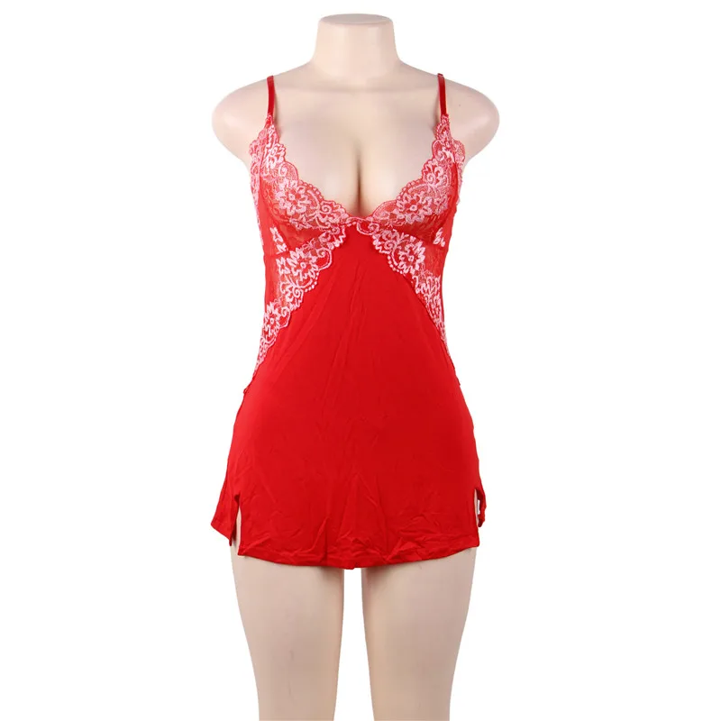 red nightdress Ночное сексуальное платье, женское цветочное кружевное ночное белье с v-образным вырезом выше колена размера плюс, ночная рубашка M 3XL 5XL, черные, красные сексуальные ночные рубашки R80769 - Цвет: red nightdress