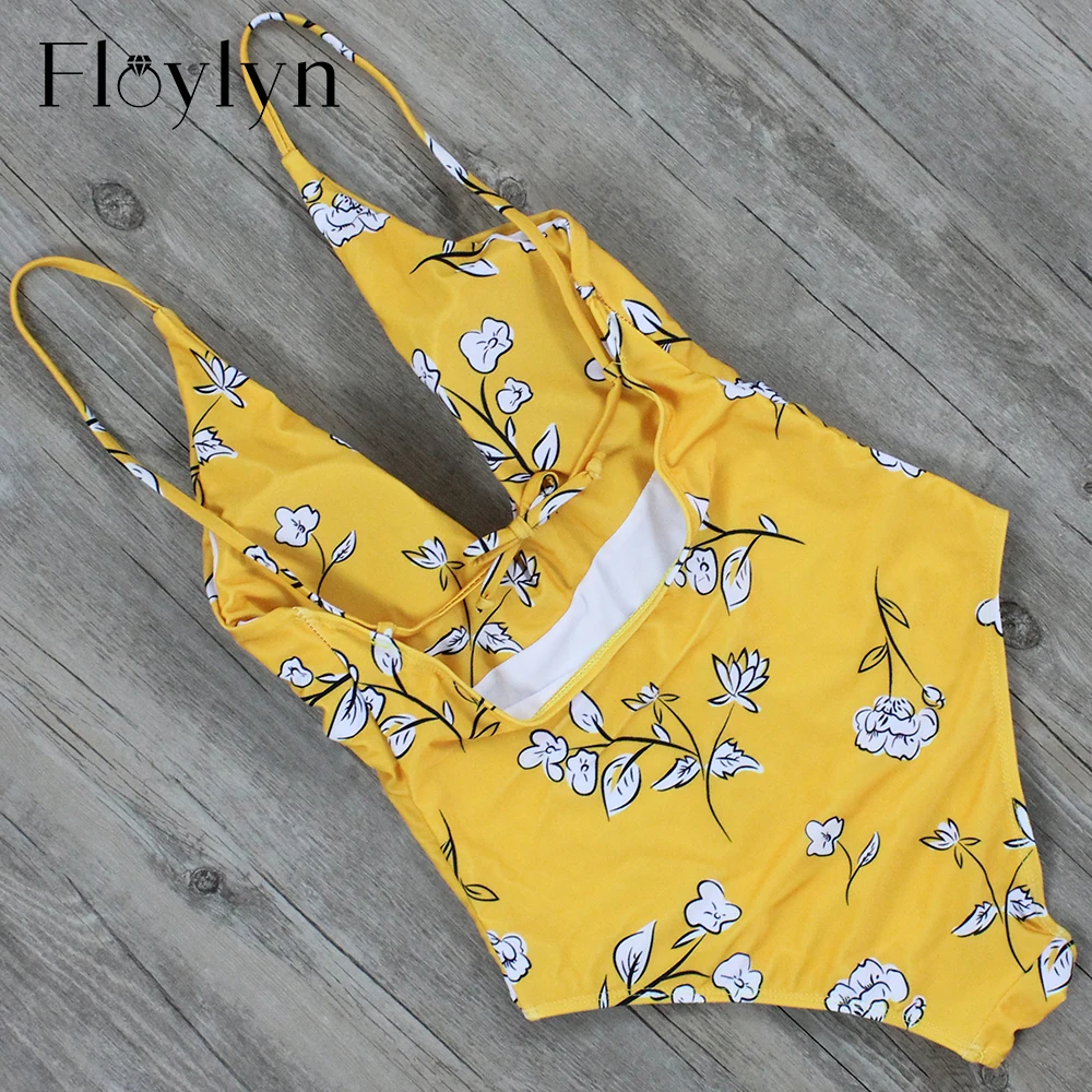 Лето 2018 Цельный купальник Floylyn купальный костюм с цветочным принтом и глубоким
