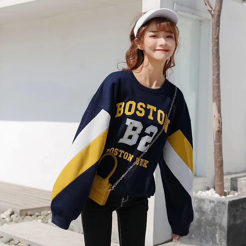 2019 New Sweatshirt Thickening Plus Velvet Female Korean Version of the Letter Set Head Print Oversize Lazy Coat | Женская одежда