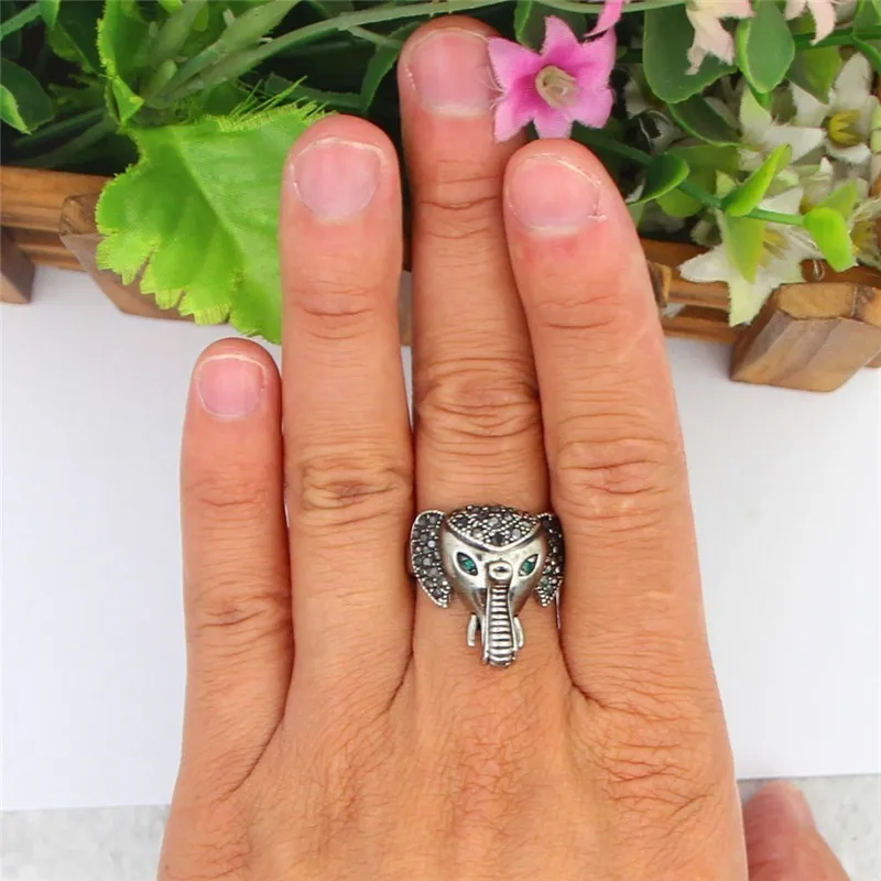 Elephant Nose Rhinestone Rings For Women Vintage Look Antique Silver Plated Animal Fashion Jewelry TR704 | Украшения и аксессуары