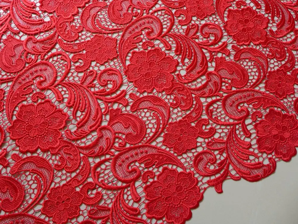 Красное свадебное платье гипюр с розами и Пейсли венецианская кружевная ткань