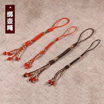 

Hand-made Pot Nylon Rope with small jade Kung Fu tea ceremony rope purple teapot lid rope teapot handle tied rope Free shipping
