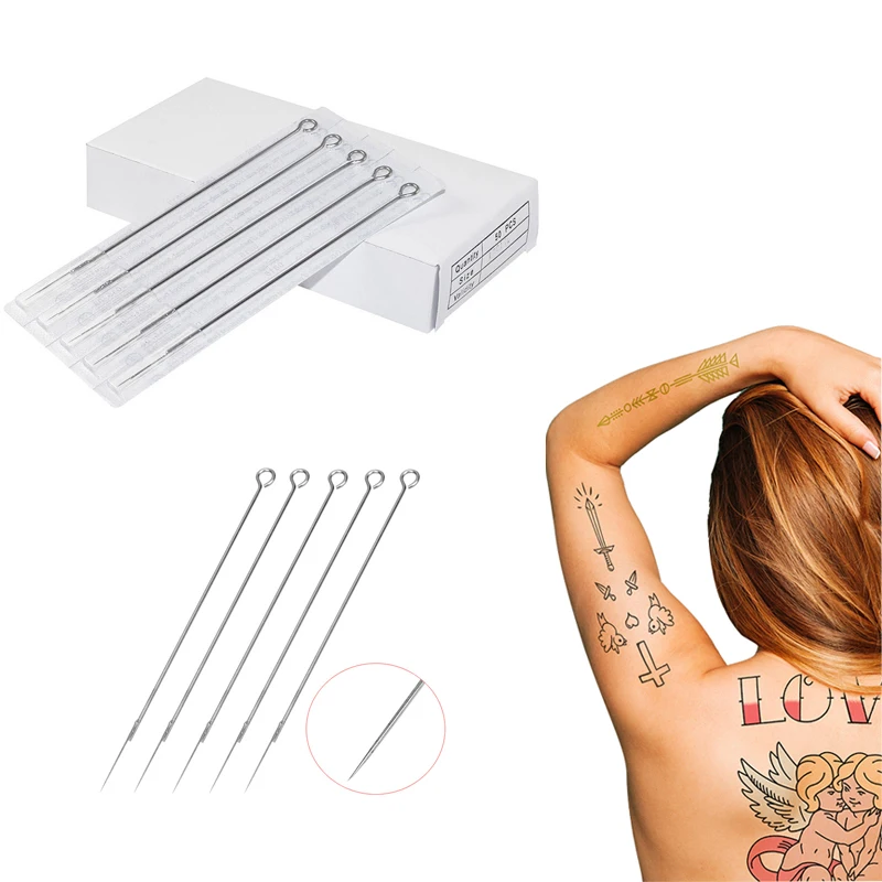 50 шт. боди арт показанные стерилизованные смешанные иглы для тату 10 размеров 3RL 5RL