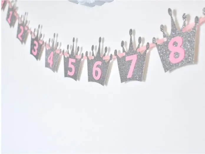 Первый баннеры для дня рождения 12 месяцев Корона Звезда фото Bunting Baby Shower бумага Гарланд для мальчиков и девочек 1st декор для вечеринки в честь Дня Рождения фото стены