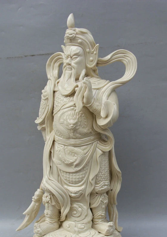 20 'Китайский Де Хуа фарфоровый стенд Guan Gong Yu воин Бог дракон меч статуя|statues