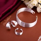 Высокое качество для женщин, женская цепочка, открытый милый браслет, серьги, кольцо, модный серебряный цвет, ювелирные наборы S312