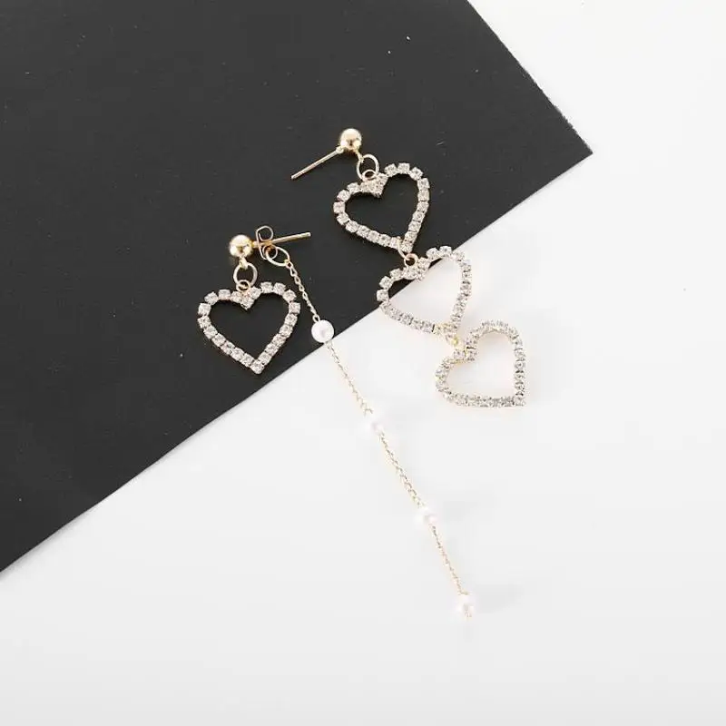 Женские асимметричные серьги подвески с жемчугом и кристаллами|Серьги-подвески|